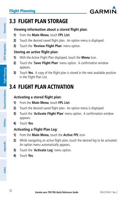 aera 796 Quick Reference Guide