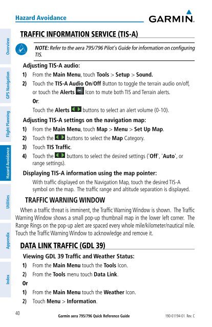 aera 796 Quick Reference Guide