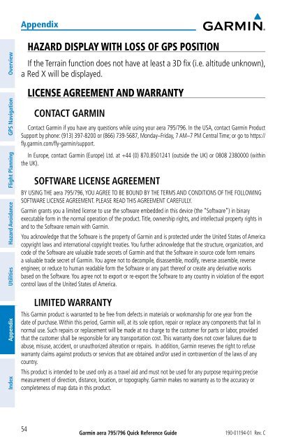 aera 796 Quick Reference Guide