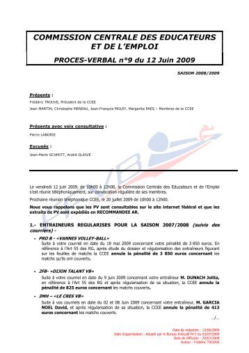 PV 9 - 12 juin 2009 - Extranet FFVB