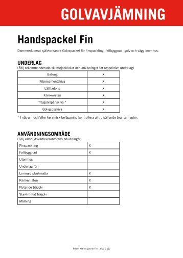 GOLVAVJÃMNING Handspackel Fin - Finja