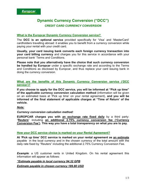 Dynamic Currency Conversion (âDCCâ) - Europcar