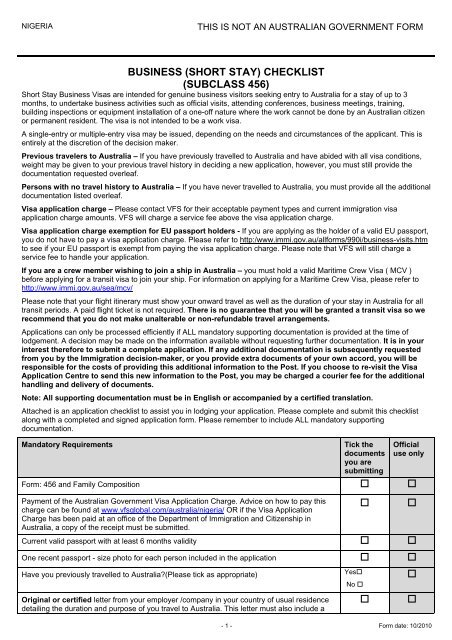 Business Visa Checklist - VFS Global