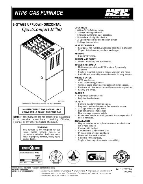ntp6 gas furnace 2- stage upflow/horizontal