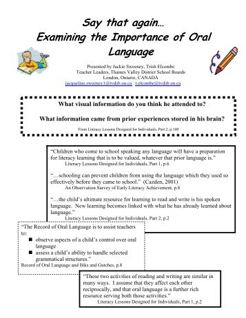 Say that again… Examining the Importance of Oral Language