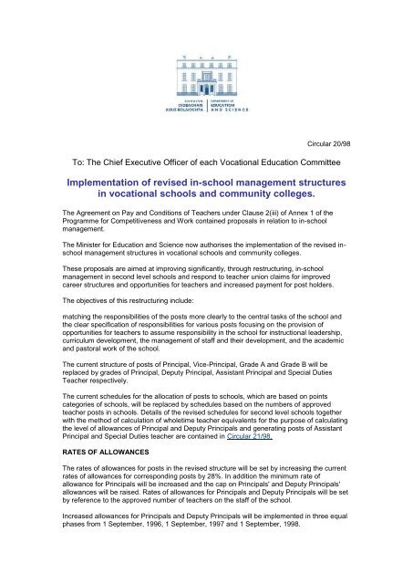 Circular 20/98 - Department Of Education And Skills