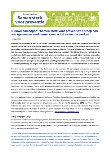 Persbericht - campagne 'Samen sterk voor preventie'