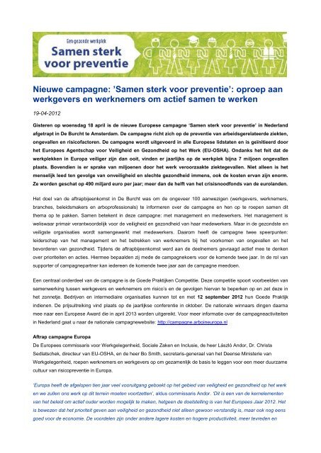 Persbericht - campagne 'Samen sterk voor preventie'
