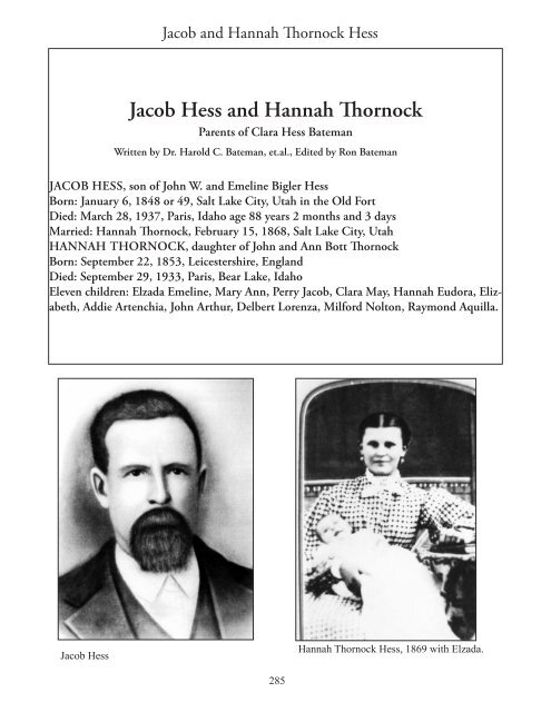 Jacob Hess And Hannah Thornock Bateman Family Jacob Hess And Hannah Thornock Bateman Family