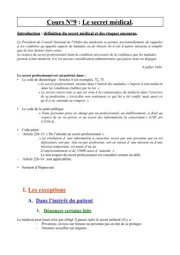 [Cours NÂ°9] Secret MÃ©dical - Weebly