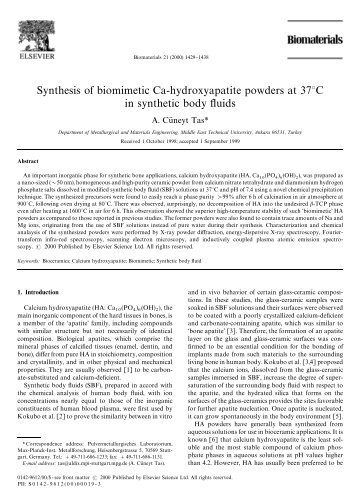 Synthesis of biomimetic Ca-hydroxyapatite powders ... - A. Cuneyt Tas