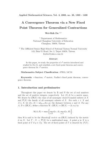 A Convergence Theorem via a New Fixed Point Theorem for ...