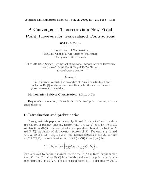 A Convergence Theorem via a New Fixed Point Theorem for ...