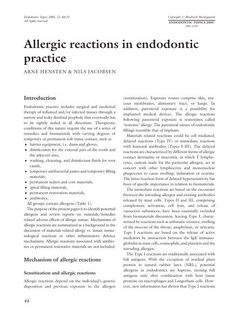 Allergic reactions in endodontic practice - Wiley Online Library
