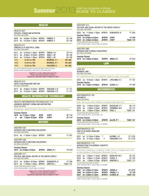 Schedule of Classes - East Los Angeles College