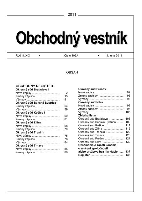 OBSAH OBCHODNÃ REGISTER