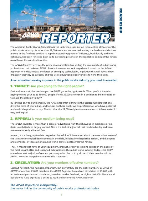 APWA Reporter Online Media Kit - American Public Works Association