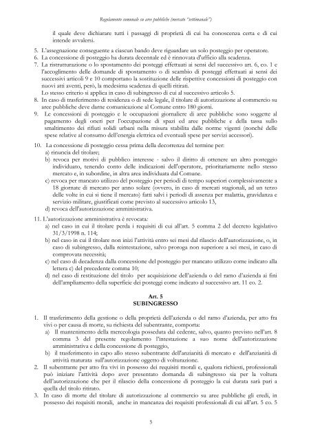 Regolamento comunale su aree pubbliche - Comune di Savignano ...