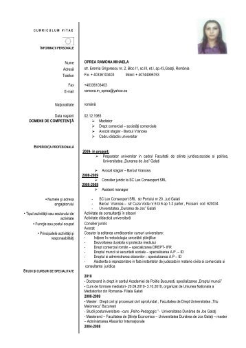 CV RAMONA OPREA.pdf - Facultatea de Drept - Dunarea de Jos