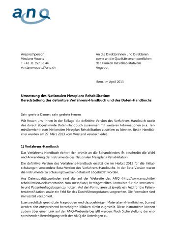 Informationsschreiben vom April 2013 - ANQ