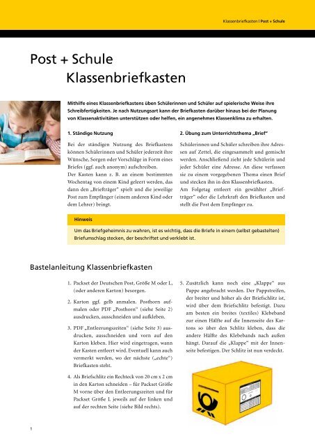 Post + Schule Klassenbriefkasten