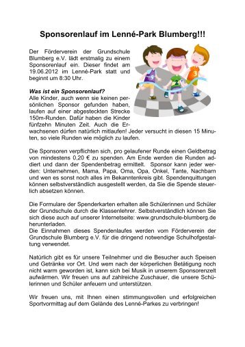 Sponsorenlauf im Lenné-Park Blumberg!!! - Grundschule Blumberg