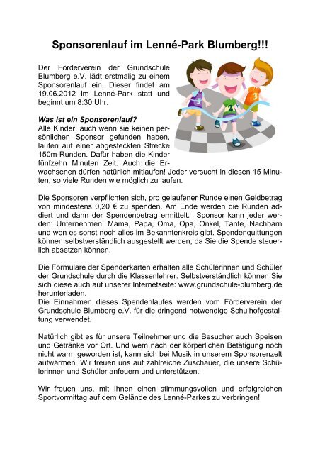 Sponsorenlauf im Lenné-Park Blumberg!!! - Grundschule Blumberg