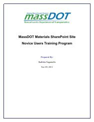 MassDOT Materials SharePoint Site Novice Users Training Program
