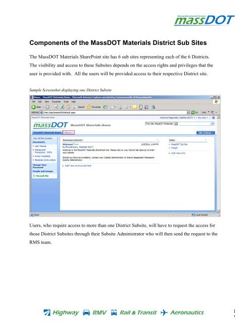 MassDOT Materials SharePoint Site Novice Users Training Program