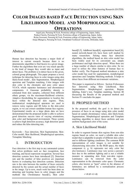 color images based face detection using skin likelihood ... - ijater