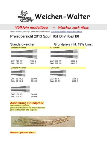 PreisÃƒÂ¼bersicht 2013 Spur H0/H0m/H0e/H0f ... - Weichen-Walter