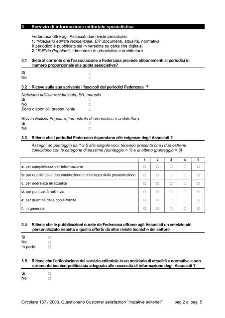 QUESTIONARIO CUSTOMER SATISFACTION ... - Federcasa