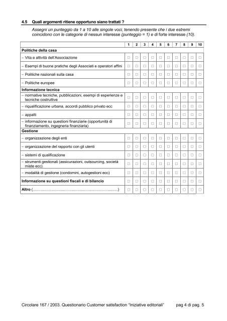 QUESTIONARIO CUSTOMER SATISFACTION ... - Federcasa