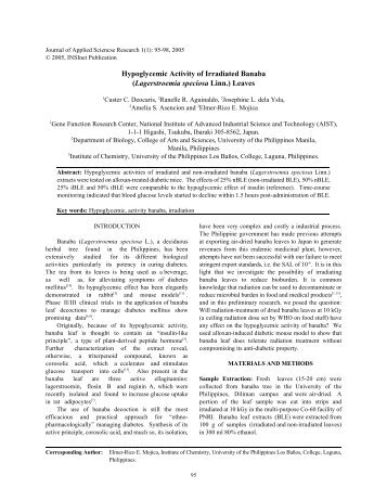 Hypoglycemic Activity Of Irradiated Banaba Lagerstroemia