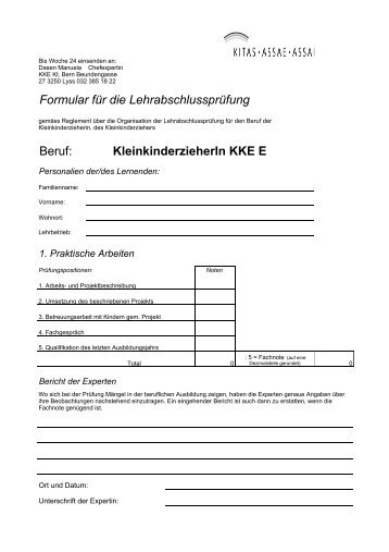 Formular fÃ¼r die LehrabschlussprÃ¼fung Beruf: KleinkinderzieherIn ...