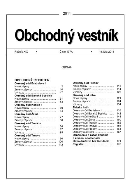 OBSAH OBCHODNÃ REGISTER - Ministerstvo spravodlivosti SR