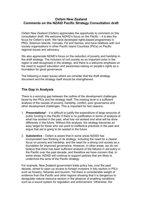 Oxfam New Zealand Comments on the NZAID Pacific Strategy ...