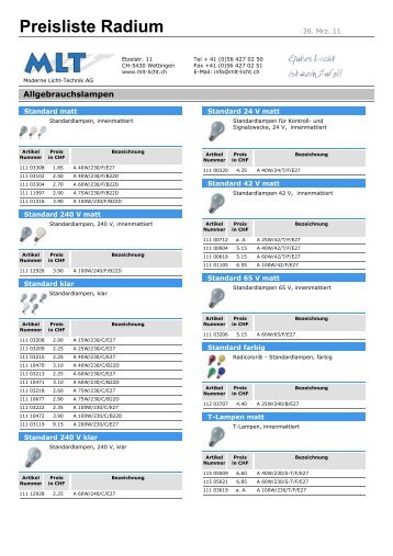 Preisliste Radium - MLT Licht-Technik AG