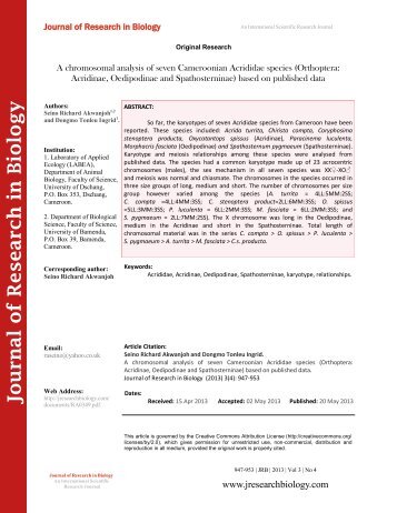 A chromosomal analysis of seven Cameroonian Acrididae species (Orthoptera: Acridinae, Oedipodinae and Spathosterninae) based on published data