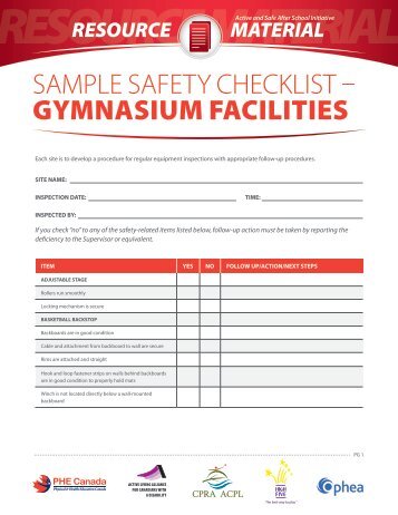 sample safety checklist â gymnasium facilities - PHE Canada