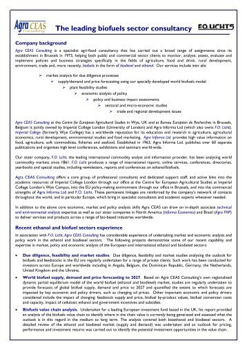 Ethanol and biofuels - Agra CEAS Consulting