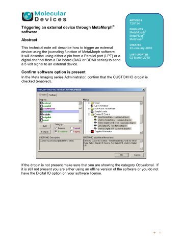 Triggering an external device in MetaMorph - Molecular Devices