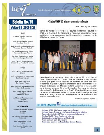 BoletÃ­n No. 75 - Facultad de Idiomas Ensenada - Universidad ...