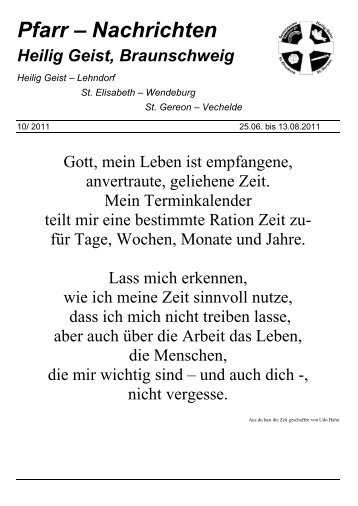 Pfarrnachrichten-10-2011 fÃ¼r die Zeit vom 26. Juni 11 - Heilig Geist ...