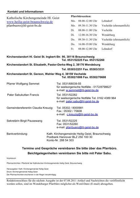 Pfarrnachrichten-10-2011 fÃ¼r die Zeit vom 26. Juni 11 - Heilig Geist ...