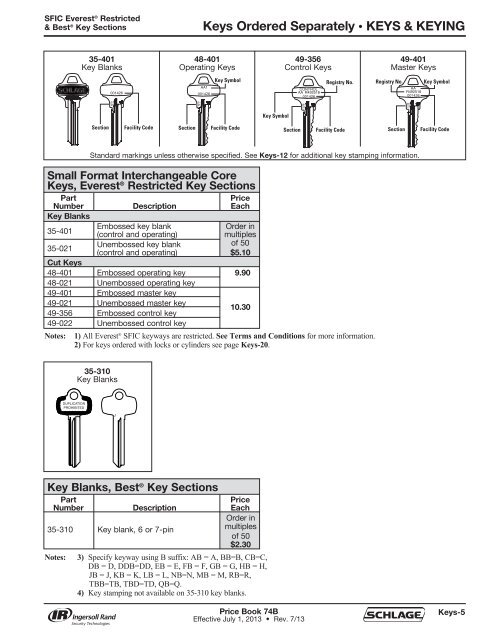 Schlage Key Code Chart