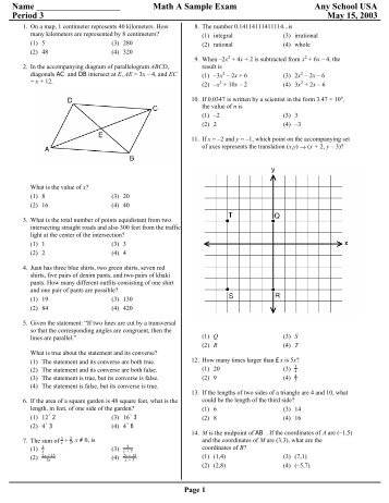 Math A Sample Exam Any School USA Period 3 May 15 ... - Eduware