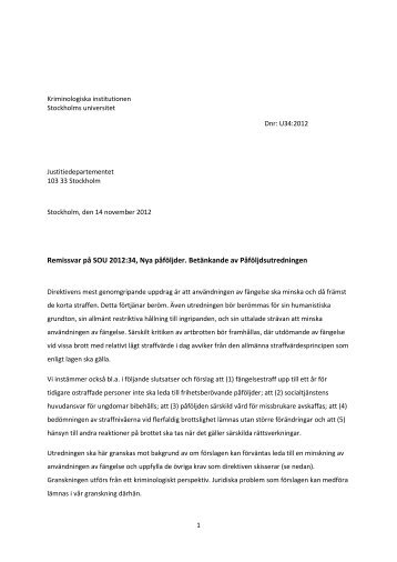 Remissvar pÃƒÂ¥ SOU 2012: 34 - Kriminologiska institutionen ...