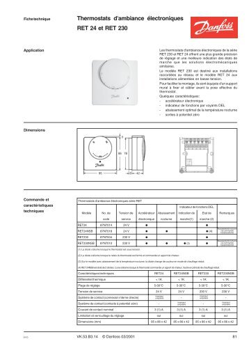Thermostats d'ambiance Ã©lectroniques RET 24 et RET 230 - Danfoss