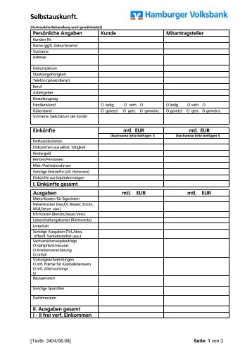 Selbstauskunft. - Hamburger Volksbank